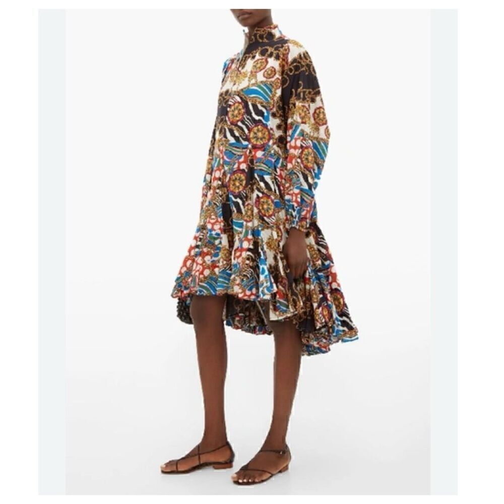 RHODE Women’s Adeline Godet-hem Chain Printed Cotton Midi Dress In Cream Multi